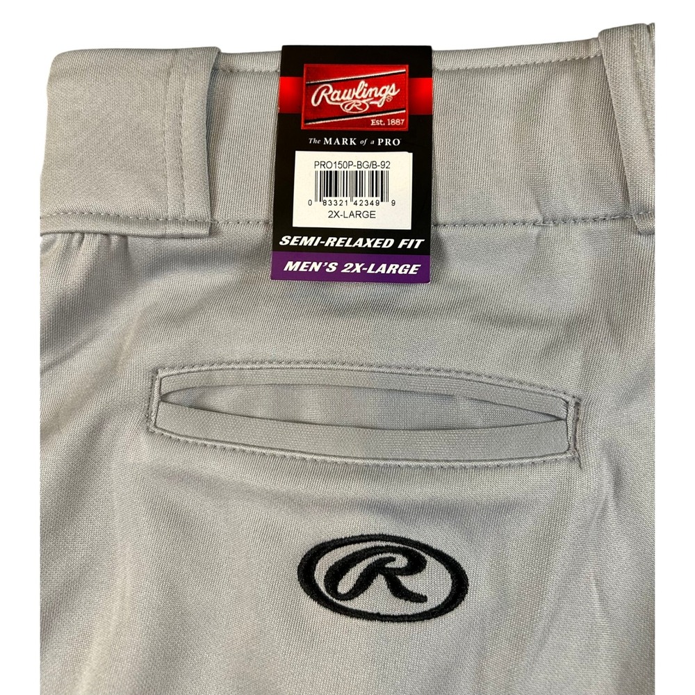NWT Rawlings Men's Baseball Pants 2XL Gray Semi Relaxed Fit PRO150P BG B 92 New